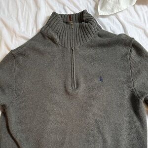 Polo by Ralph Lauren Gray Half-Zip Ribbed Mock Neck Sweater